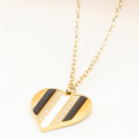 Gold Heart Pendant Yellow Necklace with Crystal Accent, XPNL0362 - Picture 1 of 12